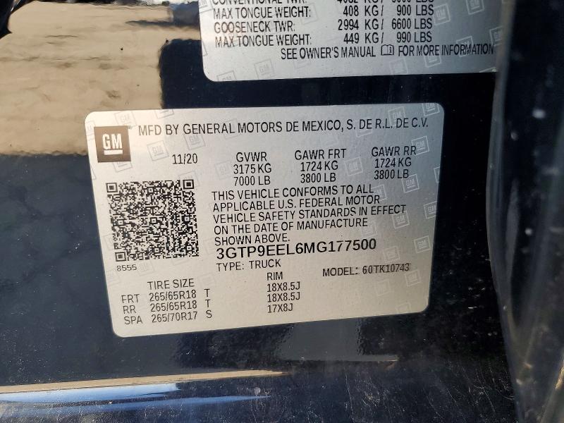 Aukcja sprzedaży 2021 Gmc Sierra, vin: 3GTP9EEL6MG177500, numer aukcji: 46704636