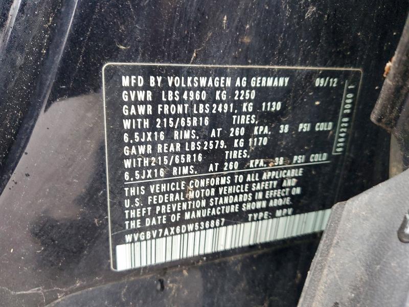 Aukcja sprzedaży 2013 Volkswagen Tiguan, vin: WVGBV7AX6DW536867, numer aukcji: 48183246
