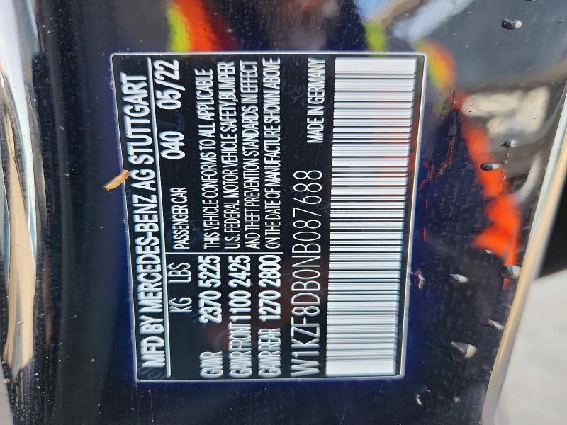Aukcja sprzedaży 2022 Mercedes-benz E, vin: W1KZF8DB0NB087688, numer aukcji: 46237436