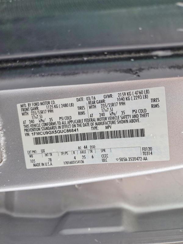 Aukcja sprzedaży 2016 Ford Escape, vin: 1FMCU9GX5GUC86841, numer aukcji: 79994725