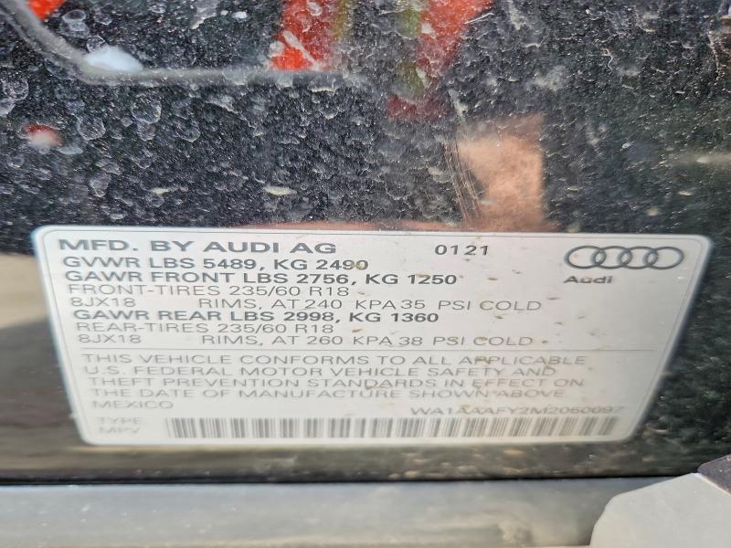 2021 Audi Q5 მანქანა იყიდება აუქციონზე, vin: WA1AAAFY2M2050097, აუქციონის ნომერი: 47770766