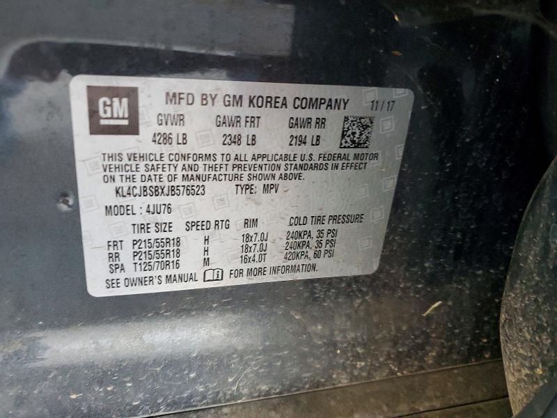 2018 Buick Encore მანქანა იყიდება აუქციონზე, vin: KL4CJBSBXJB576523, აუქციონის ნომერი: 45728196