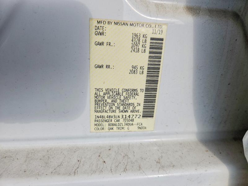 Продажа на аукционе авто 2020 Nissan Altima, vin: 1N4BL4BV3LN314772, номер лота: 48333556