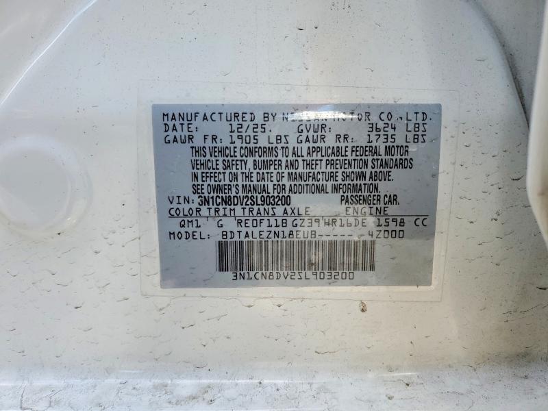 2025 Nissan Versa მანქანა იყიდება აუქციონზე, vin: 3N1CN8DV2SL903200, აუქციონის ნომერი: 45838966