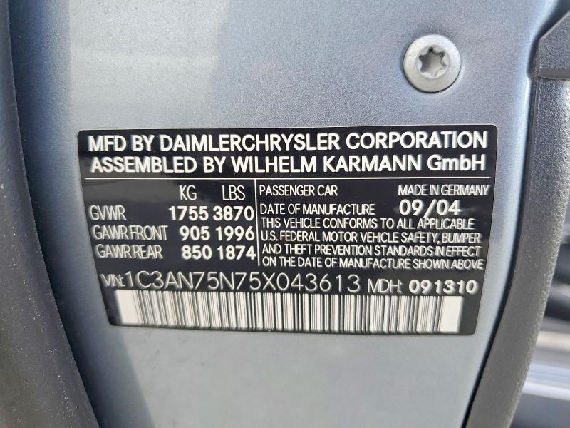 Aukcja sprzedaży 2005 Chrysler Crossfire, vin: 1C3AN75N75X043613, numer aukcji: 46181726