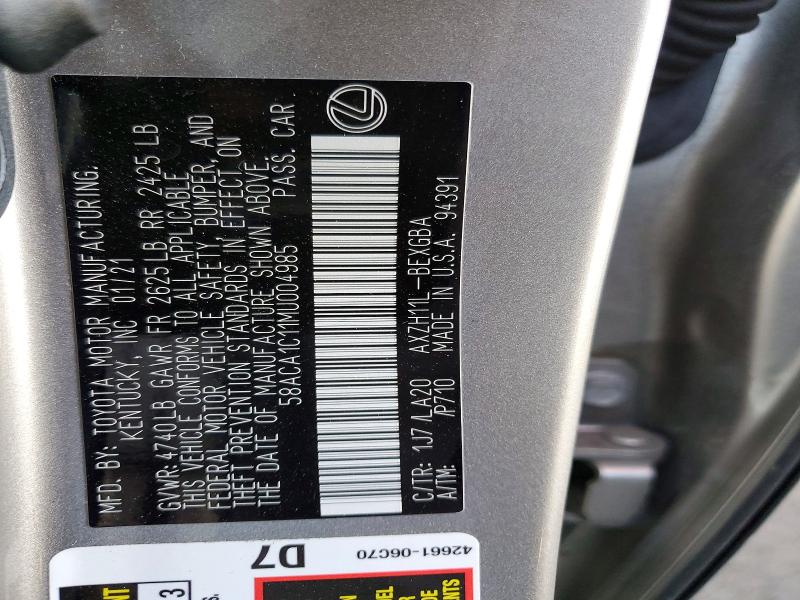 46368326 :رقم المزاد ، 58ACA1C11MU004985 vin ، 2021 Lexus Es 300h مزاد بيع