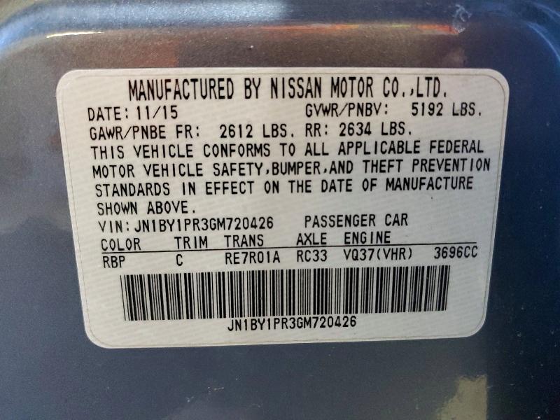Продажа на аукционе авто 2016 Infiniti Q70l, vin: JN1BY1PR3GM720426, номер лота: 47713306