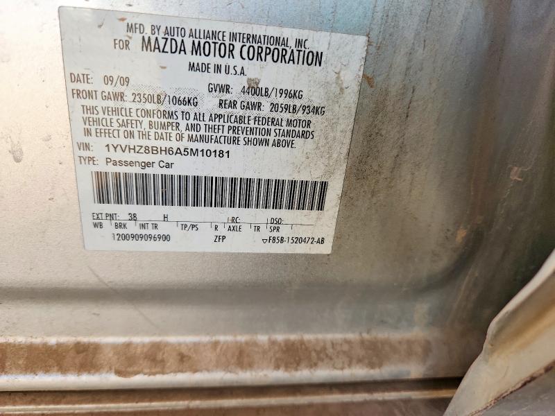2010 Mazda 6 მანქანა იყიდება აუქციონზე, vin: 1YVHZ8BH6A5M10181, აუქციონის ნომერი: 79039215
