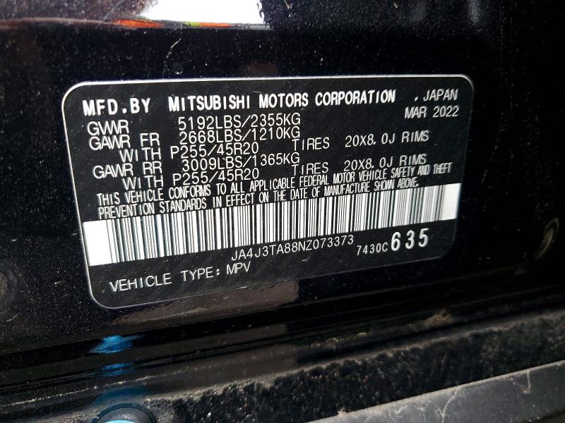 Продаж на аукціоні авто 2022 Mitsubishi Outlander, vin: JA4J3TA88NZ073373, номер лоту: 47713316