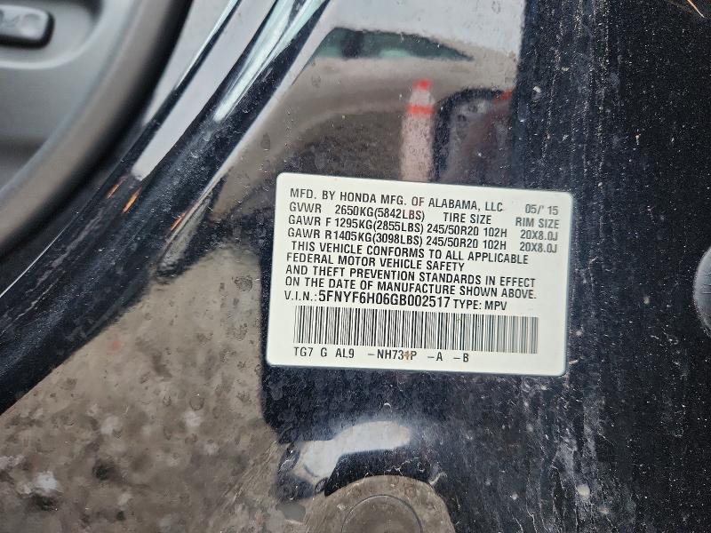 46861266 :رقم المزاد ، 5FNYF6H06GB002517 vin ، 2016 Honda Pilot مزاد بيع
