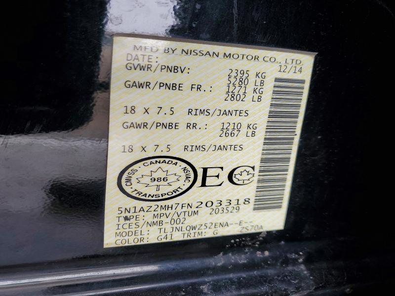 79250625 :رقم المزاد ، 5N1AZ2MH7FN203318 vin ، 2015 Nissan Murano مزاد بيع