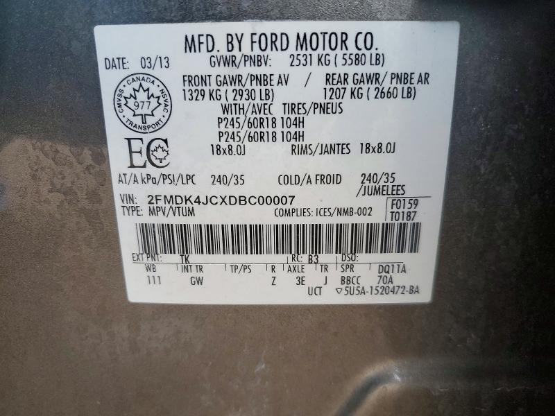 Продаж на аукціоні авто 2013 Ford Edge, vin: 2FMDK4JCXDBC00007, номер лоту: 46611746