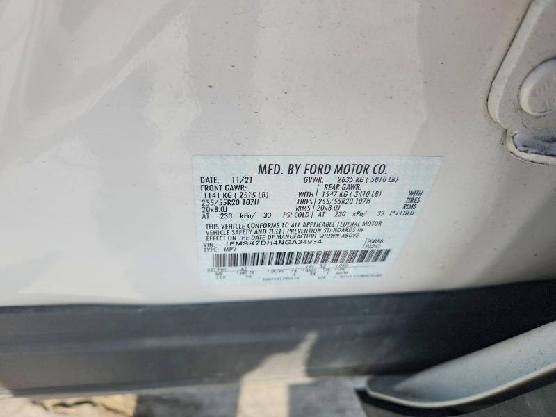 Aukcja sprzedaży 2022 Ford Explorer, vin: 1FMSK7DH4NGA34934, numer aukcji: 47968456