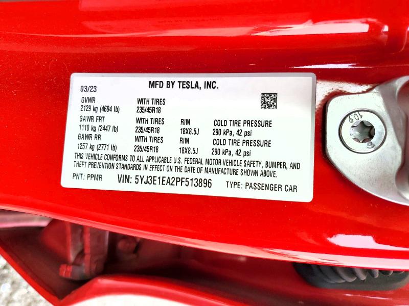 Продаж на аукціоні авто 2023 Tesla Model 3, vin: 5YJ3E1EA2PF513896, номер лоту: 47423556
