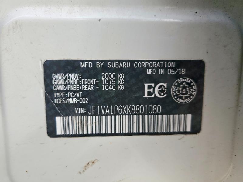 Aukcja sprzedaży 2019 Subaru Wrx, vin: JF1VA1P6XK8801080, numer aukcji: 45497866