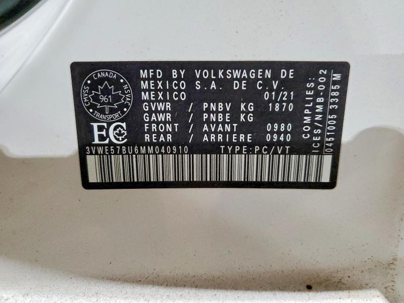 47304036 :رقم المزاد ، 3VWE57BU6MM040910 vin ، 2021 Volkswagen Jetta مزاد بيع