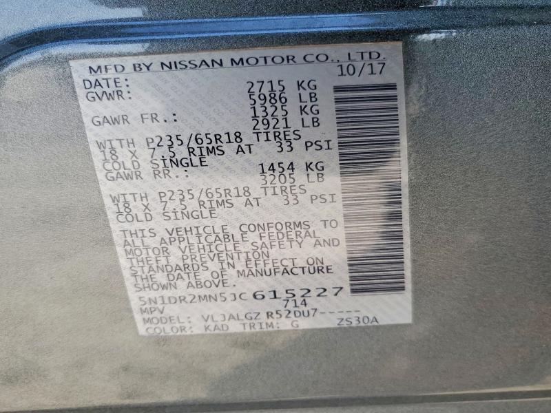 47693856 :رقم المزاد ، 5N1DR2MN5JC615227 vin ، 2018 Nissan Pathfinder مزاد بيع