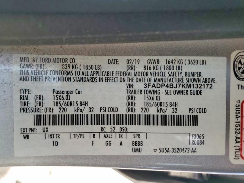 Aukcja sprzedaży 2019 Ford Fiesta, vin: 3FADP4BJ7KM132172, numer aukcji: 45810356