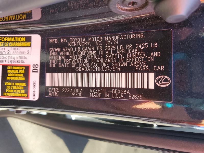 Продаж на аукціоні авто 2024 Lexus Es 300h, vin: 58ADA1C11RU047914, номер лоту: 46353216