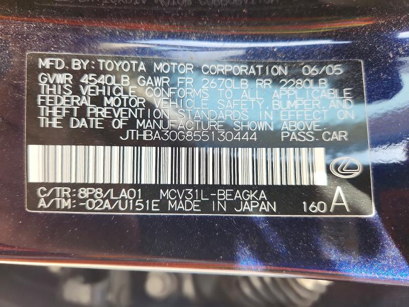 2005 Lexus Es მანქანა იყიდება აუქციონზე, vin: JTHBA30G855130444, აუქციონის ნომერი: 79008845