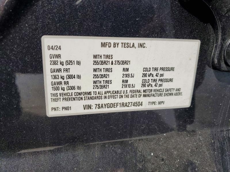 79470455 :رقم المزاد ، 7SAYGDEF1RA274504 vin ، 2024 Tesla Model Y مزاد بيع