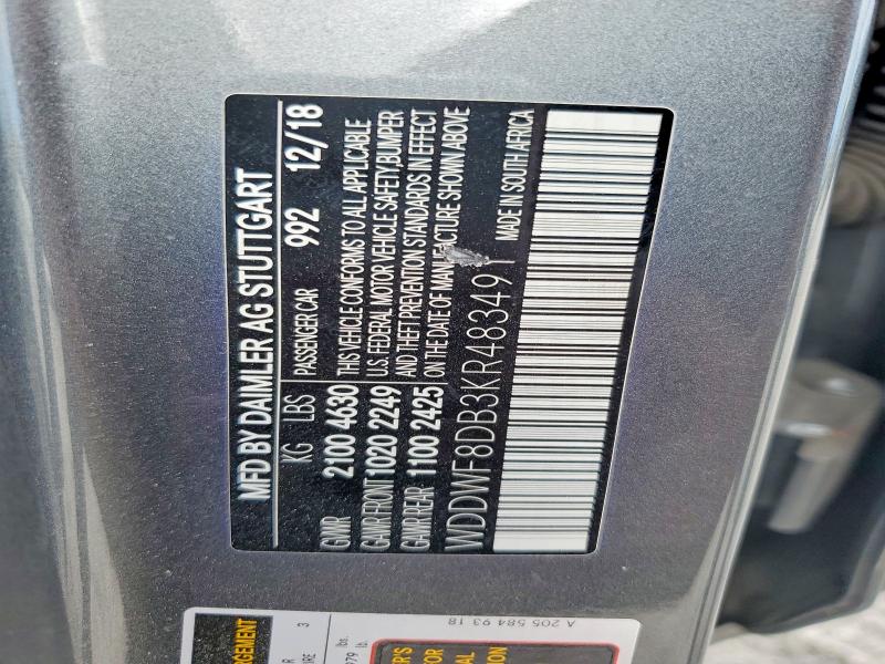 2019 Mercedes-benz C მანქანა იყიდება აუქციონზე, vin: WDDWF8DB3KR483491, აუქციონის ნომერი: 41896916