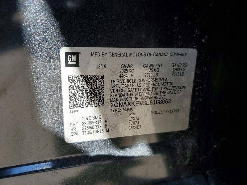 2020 Chevrolet Equinox მანქანა იყიდება აუქციონზე, vin: 2GNAXKEV3L6188063, აუქციონის ნომერი: 78310575