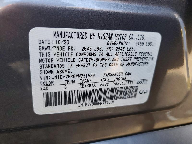 Aukcja sprzedaży 2021 Infiniti Q50, vin: JN1EV7BR6MM751536, numer aukcji: 48130896