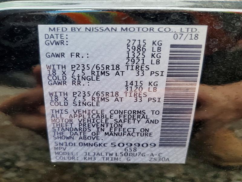 78355435 :رقم المزاد ، 5N1DL0MN6KC509909 vin ، 2019 Infiniti Qx60 مزاد بيع