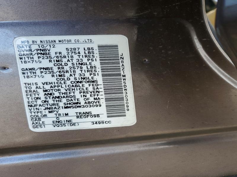 2013 Nissan Murano მანქანა იყიდება აუქციონზე, vin: JN8AZ1MW5DW303099, აუქციონის ნომერი: 47974426