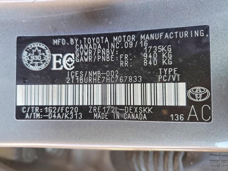 Продаж на аукціоні авто 2017 Toyota Corolla, vin: 2T1BURHE7HC767833, номер лоту: 47439786