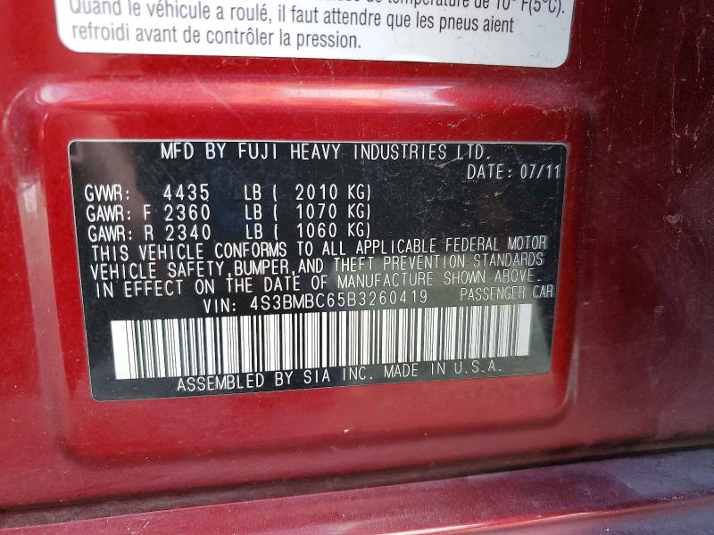78550525 :رقم المزاد ، 4S3BMBC65B3260419 vin ، 2011 Subaru Legacy مزاد بيع