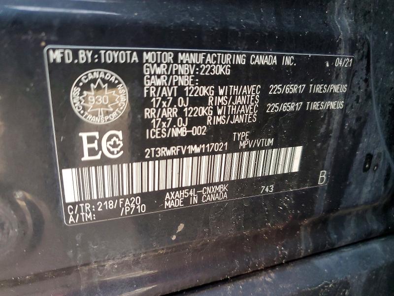Продажа на аукционе авто 2021 Toyota Rav4 Hybrid, vin: 2T3RWRFV1MW117021, номер лота: 45819446