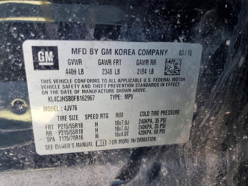 2015 Buick Encore მანქანა იყიდება აუქციონზე, vin: KL4CJHSB0FB162967, აუქციონის ნომერი: 42035426