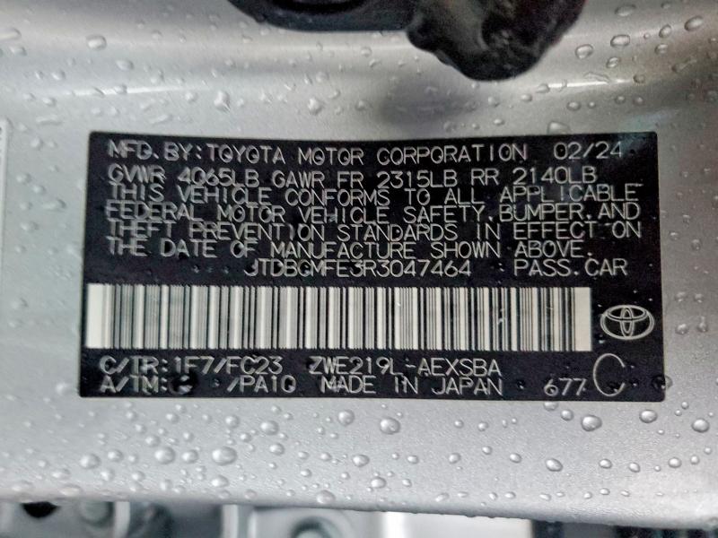 2024 Toyota Corolla Hybrid მანქანა იყიდება აუქციონზე, vin: JTDBCMFE3R3047464, აუქციონის ნომერი: 41747776