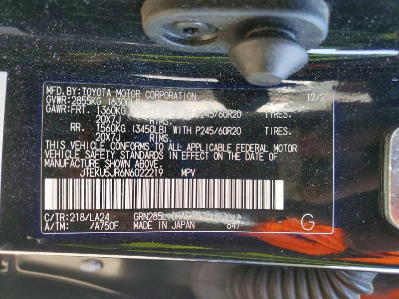 47743306 :رقم المزاد ، JTEKU5JR6N6022219 vin ، 2022 Toyota 4runner مزاد بيع