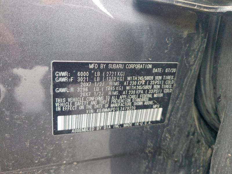 Aukcja sprzedaży 2020 Subaru Ascent, vin: 4S4WMAPD1L3479220, numer aukcji: 47213916