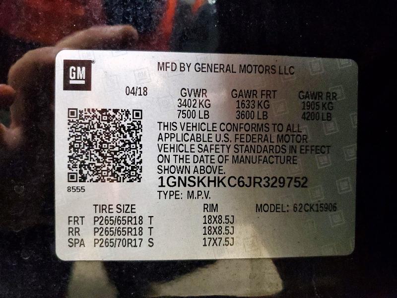 Продаж на аукціоні авто 2018 Chevrolet Suburban, vin: 1GNSKHKC6JR329752, номер лоту: 47693606