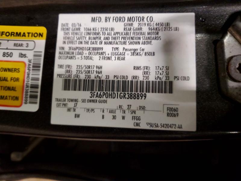 Aukcja sprzedaży 2016 Ford Fusion, vin: 3FA6P0HD1GR388899, numer aukcji: 42010086