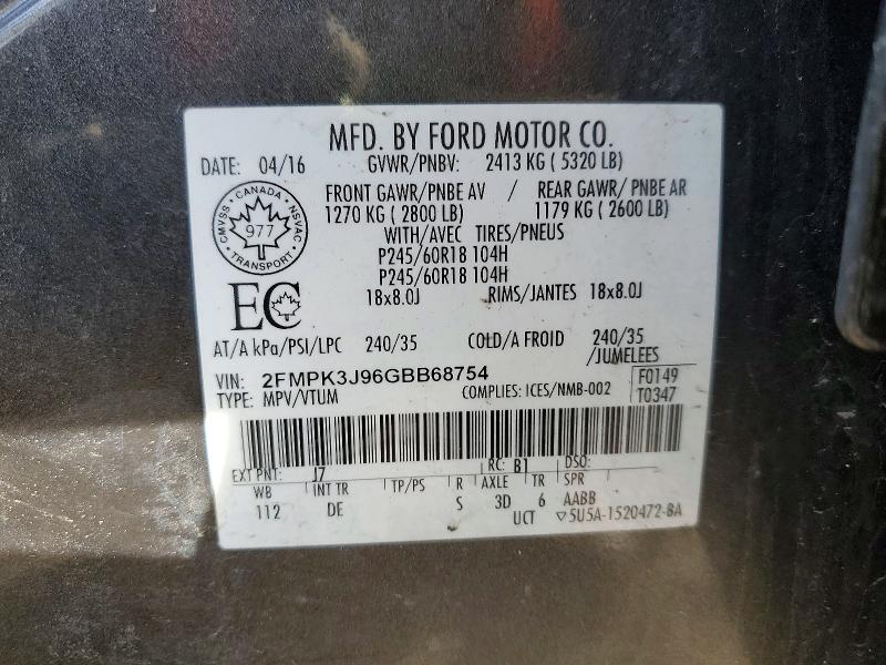 Продажа на аукционе авто 2016 Ford Edge, vin: 2FMPK3J96GBB68754, номер лота: 46985426