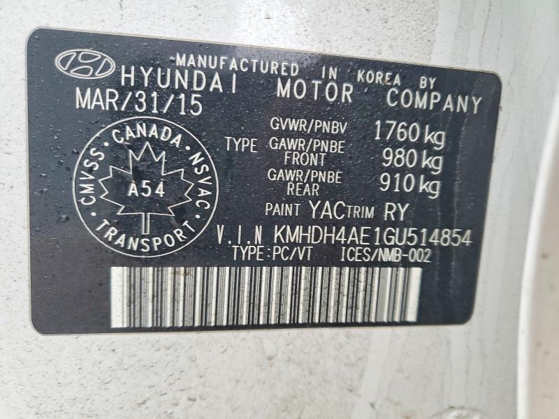 Aukcja sprzedaży 2016 Hyundai Elantra, vin: KMHDH4AE1GU514854, numer aukcji: 45525166