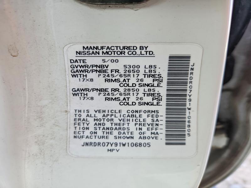 47380326 :رقم المزاد ، JNRDR07Y91W106805 vin ، 2001 Infiniti Qx4 مزاد بيع