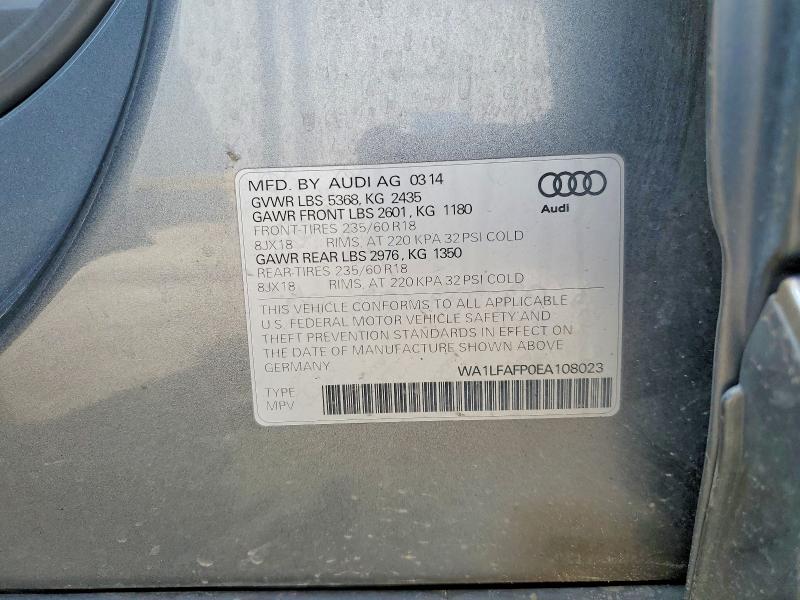 2014 Audi Q5 მანქანა იყიდება აუქციონზე, vin: WA1LFAFP0EA108023, აუქციონის ნომერი: 47035386