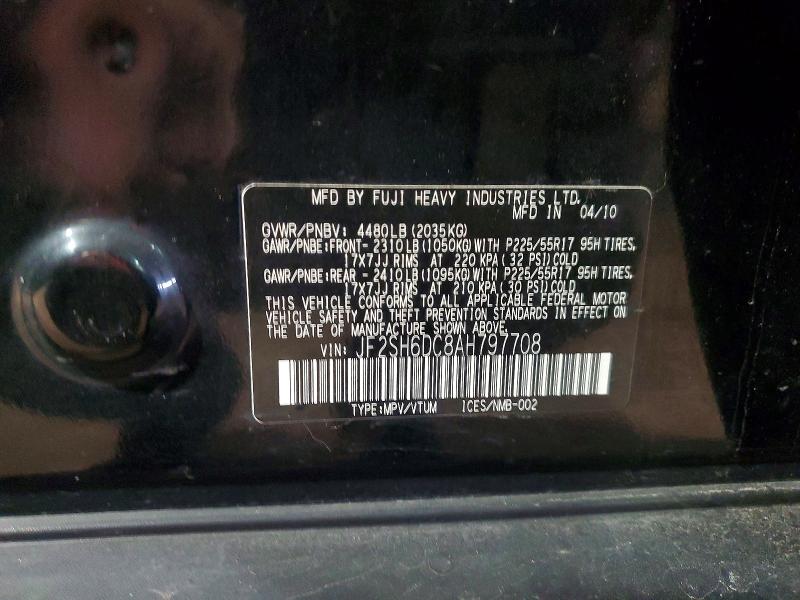 Aukcja sprzedaży 2010 Subaru Forester, vin: JF2SH6DC8AH797708, numer aukcji: 46650166