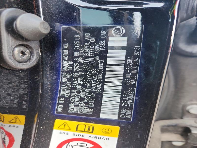 47515476 :رقم المزاد ، 58ABZ1B16KU010073 vin ، 2019 Lexus Es 350 مزاد بيع