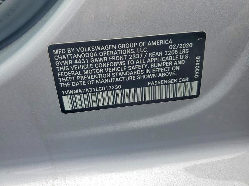 47539926 :رقم المزاد ، 1VWMA7A31LC017230 vin ، 2020 Volkswagen Passat مزاد بيع