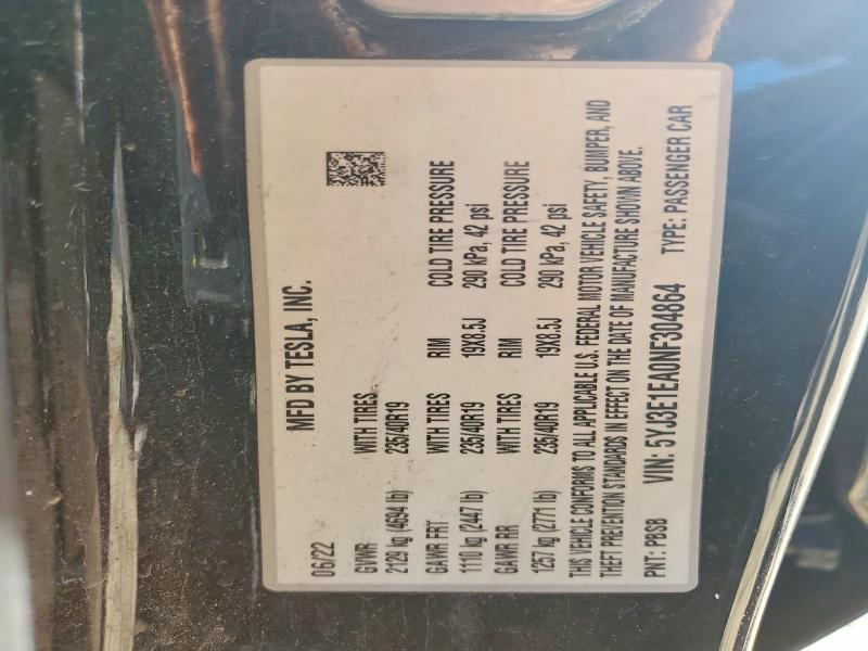 Продажа на аукционе авто 2022 Tesla Model 3, vin: 5YJ3E1EA0NF304864, номер лота: 41914306