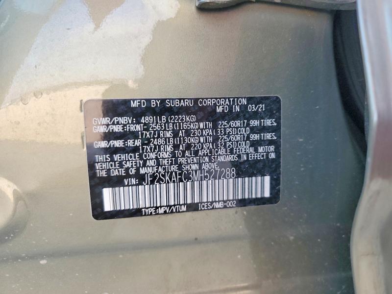 47125736 :رقم المزاد ، JF2SKAFC3MH527288 vin ، 2021 Subaru Forester مزاد بيع