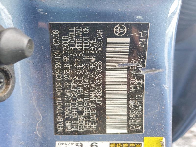 Продаж на аукціоні авто 2008 Toyota Prius, vin: JTDKB20UX87810658, номер лоту: 48006726