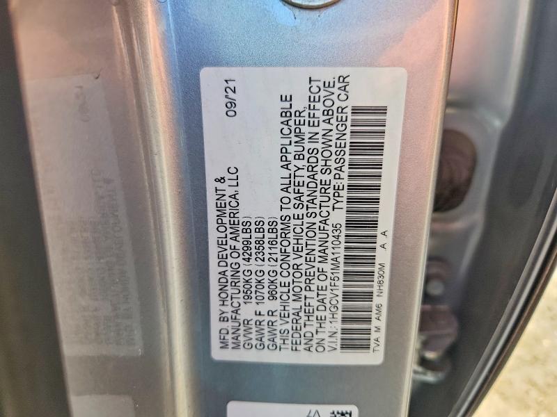 42015966 :رقم المزاد ، 1HGCV1F51MA110435 vin ، 2021 Honda Accord مزاد بيع